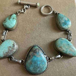 Vintage Old Southwestern turquoise silver link bracelet